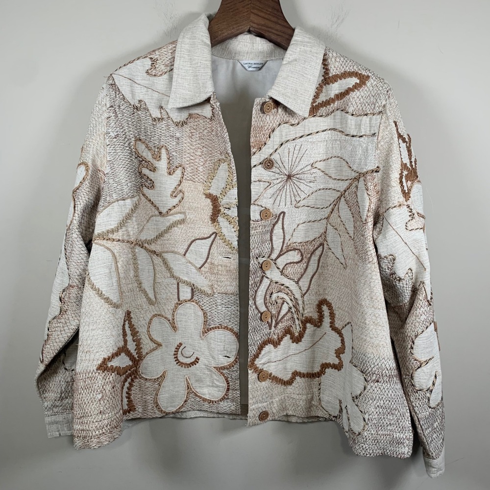 Laura Ashley Woman Silk Blend Embroidered Floral Jacket 3X? Boho Lagenlook